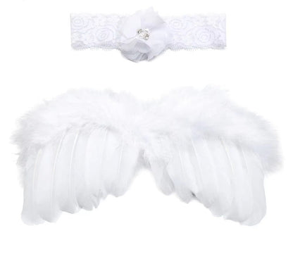 Simple yet elegant newborn angel feather wings & natural look flower headband for photos