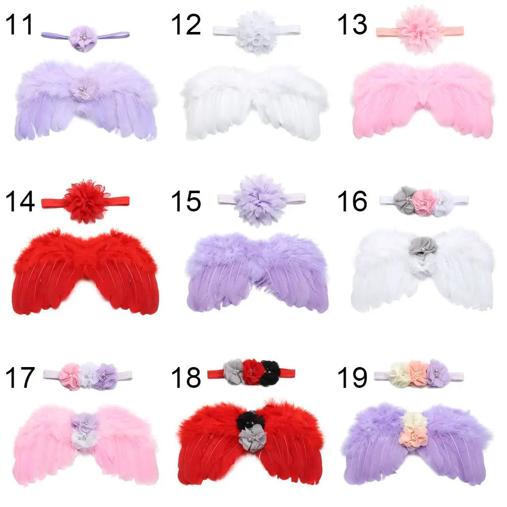 Beautiful newborn angel feather wings, ideal for milestone photos, with a matching flower band