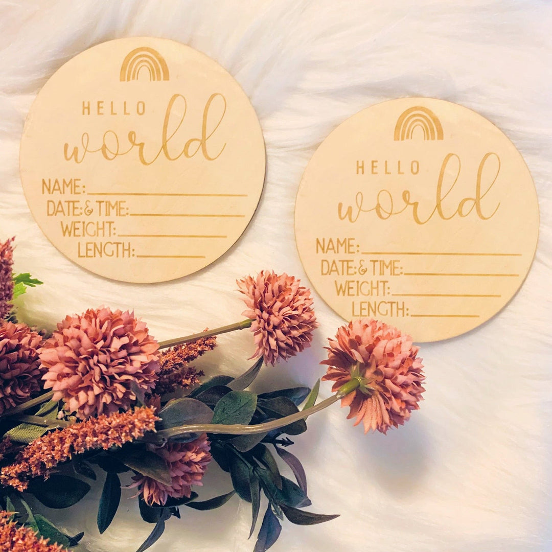 Wooden birth announcement sign, a cherished keepsake for newborn baby's arrival. Ideal baby shower gift.
