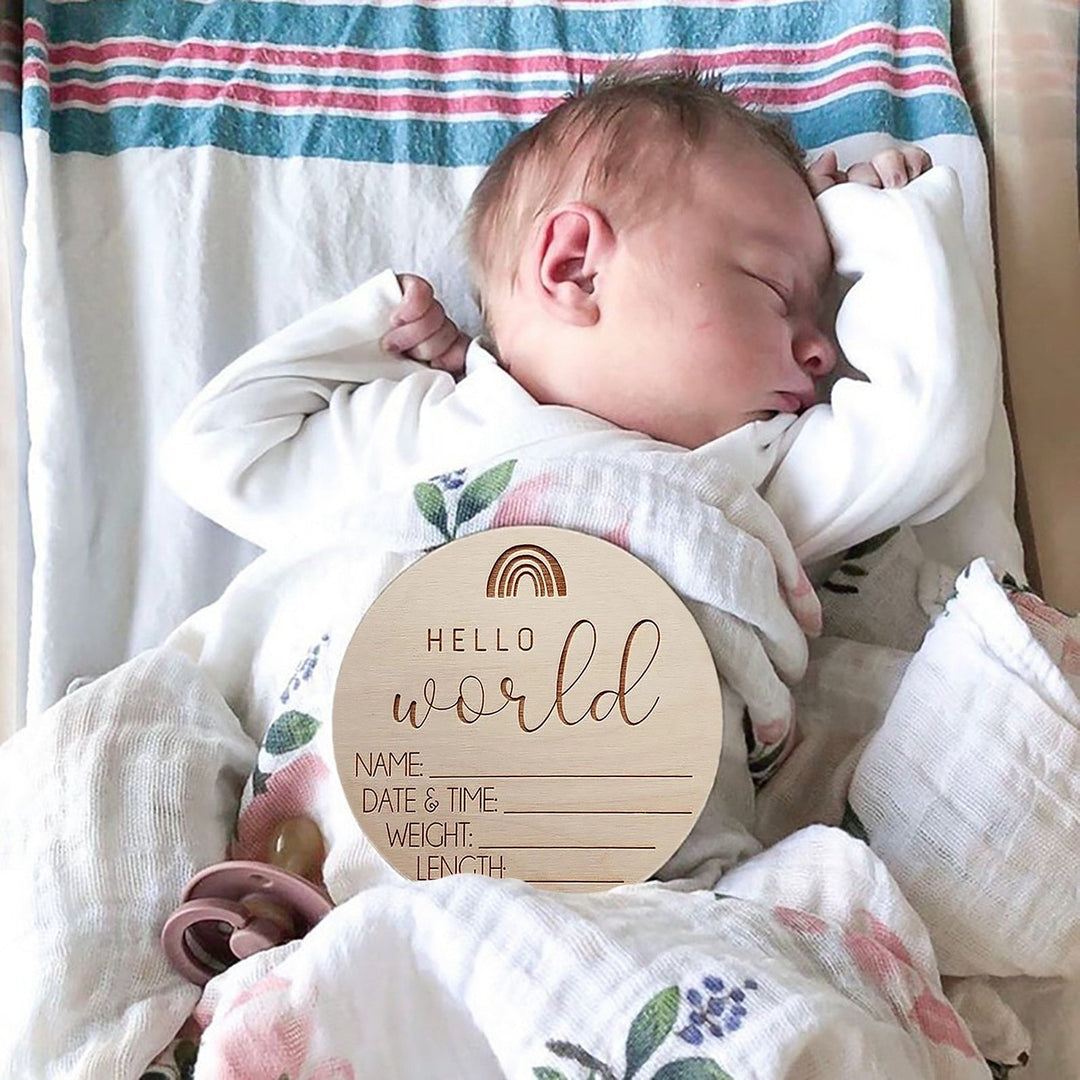 Charming newborn baby milestone card & birth announcement sign, perfect photo prop for baby's first pictures.