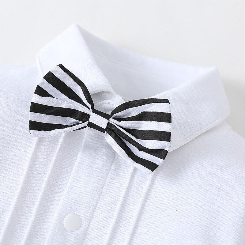 Complete baby boy white formal set including a comfy romper and a stylish blazer