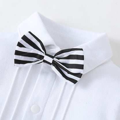 Complete baby boy white formal set including a comfy romper and a stylish blazer
