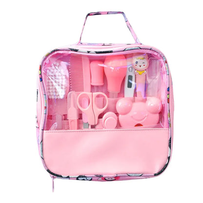 Infant care kit, includes thermometer, nasal aspirator, and dispenser