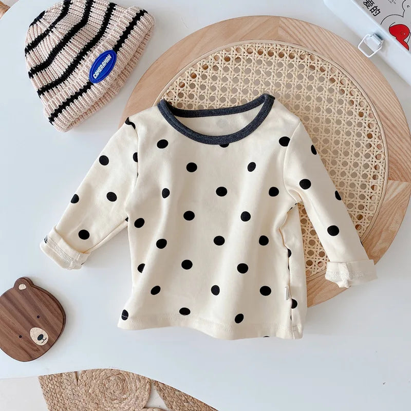 Baby outfit set with long-sleeve cotton top and matching pants, easy dressing for infants.