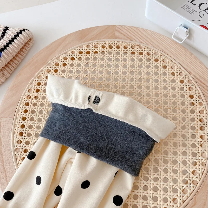 Casual baby cotton set featuring a comfortable long-sleeve top and matching elastic waist pants.
