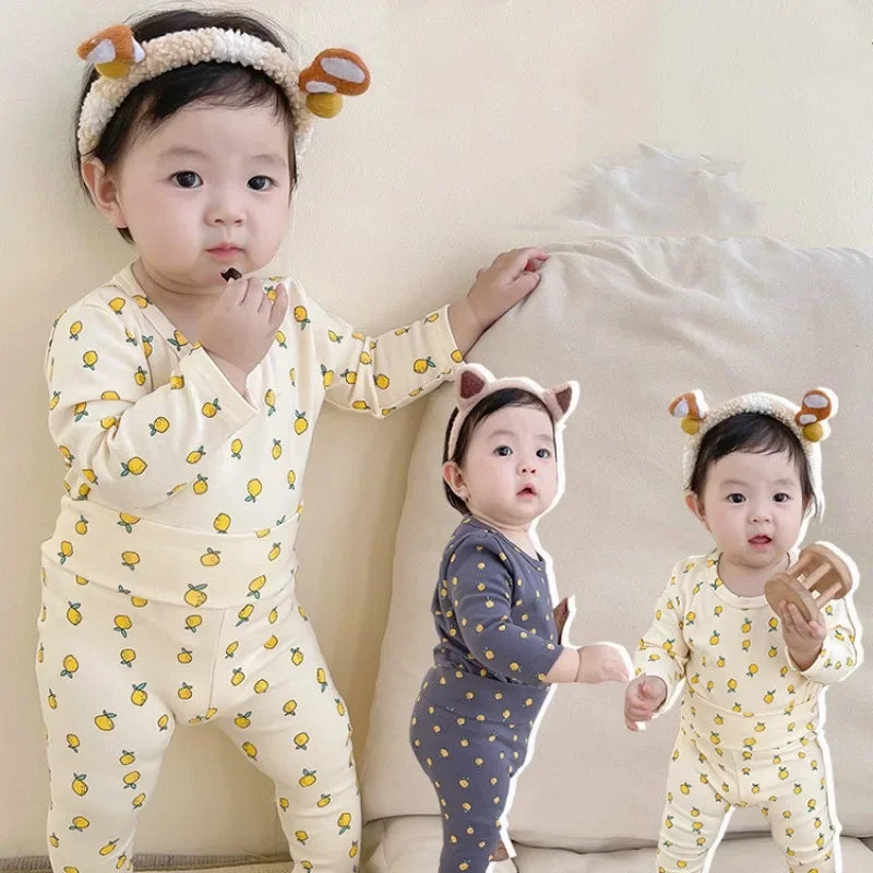 Baby boy and girl cotton top and pant set, versatile and comfortable for all seasons.