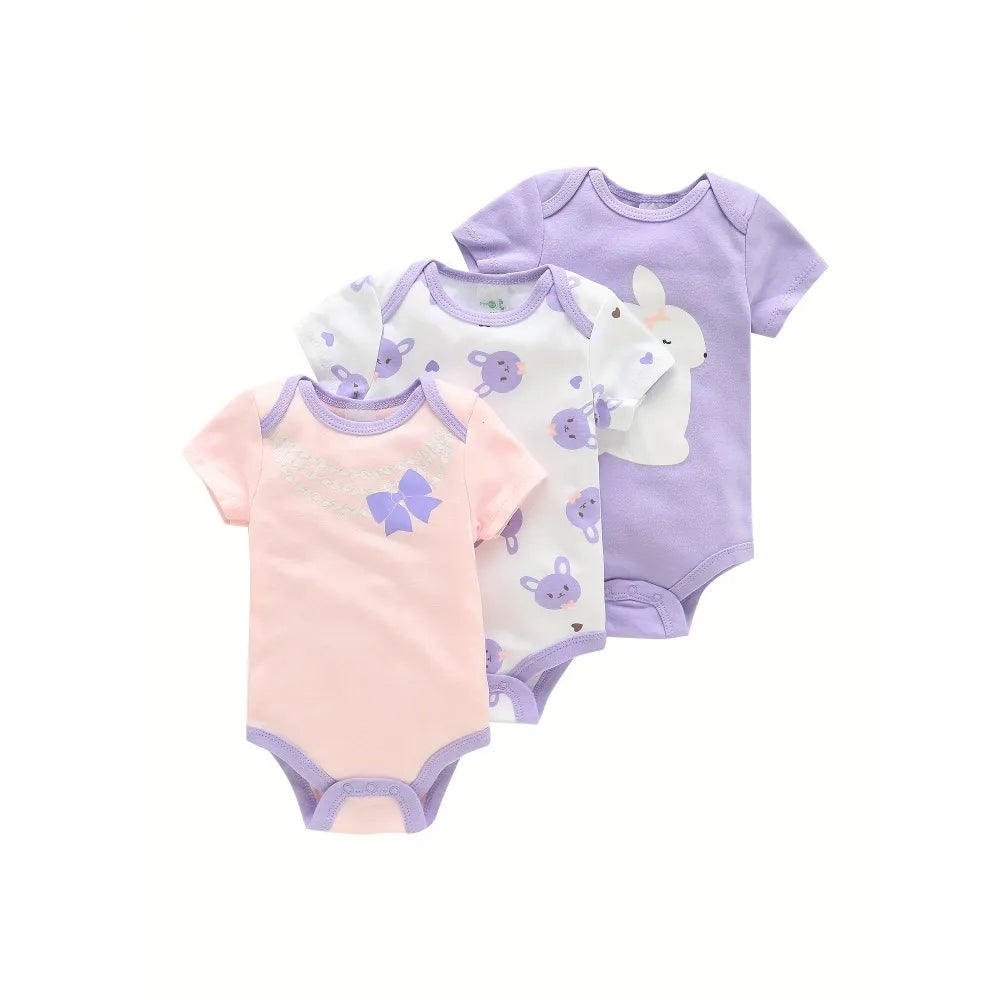 Unisex baby cotton romper set, graphic print, comfortable for 3-12 months infants
