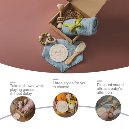 Newborn Baby Gift Set featuring practical accessories and a sensory rattle for infants