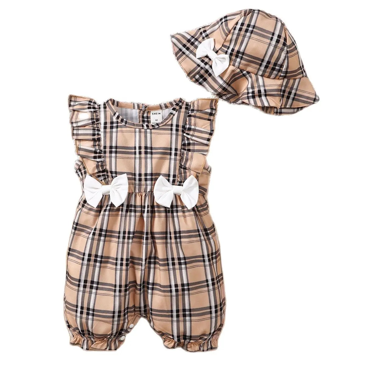 Newborn fashion: a lightweight sleeveless plaid romper for baby girls, essential for summer.