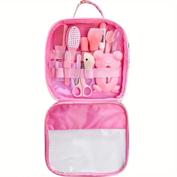 Pink baby grooming kit, perfect for a baby girl, with all health and hygiene tools.