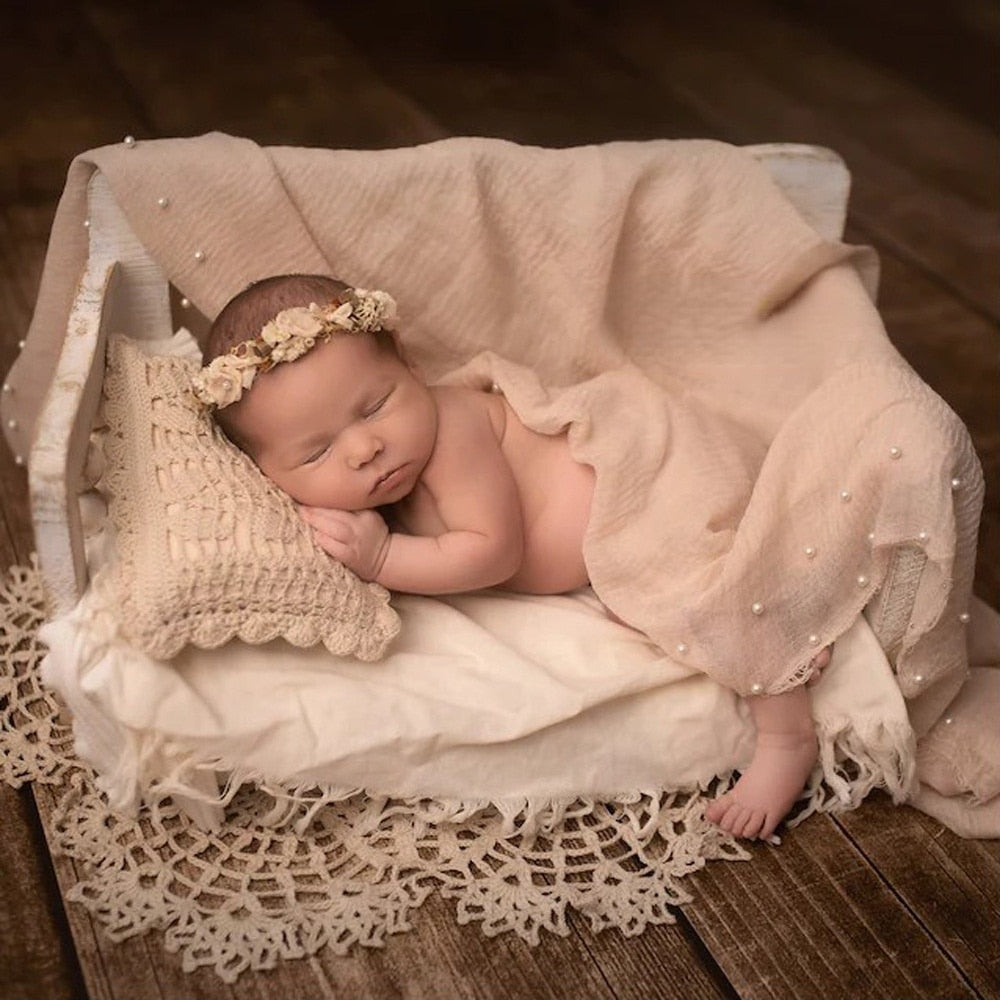 Complete white lace baby blanket and pillow set for professional baby photography