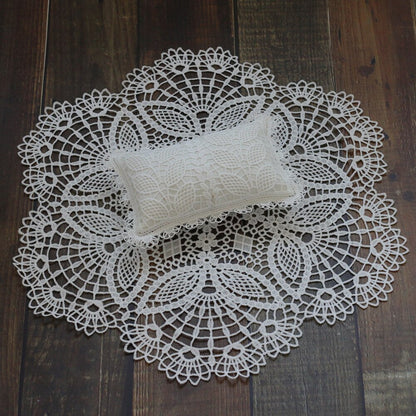 Delicate lace swaddle blanket and tiny pillow, perfect baby photography prop set