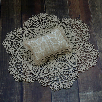 Newborn photography props: white lace blanket and pillow for infants