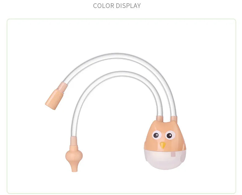 Baby nasal aspirator in use with a baby doll, showing gentle suction technique