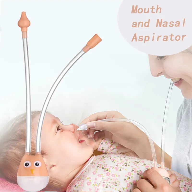 Close-up of baby nasal aspirator, white silicone tip for newborn respiratory relief