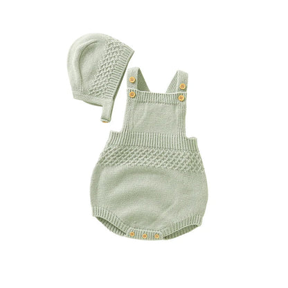 Newborn baby clothes set featuring a yellow sleeveless bodysuit and matching beanie hat