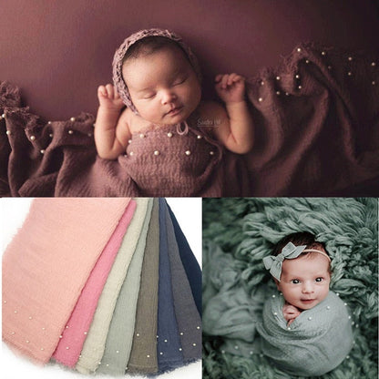 Newborn Baby Swaddle Wrap Blanket, white beads, cozy cotton blend, ideal photo prop