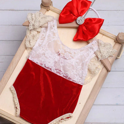Soft infant photo prop: Red rhinestone hairband for newborn photography, comfortable baby accessory