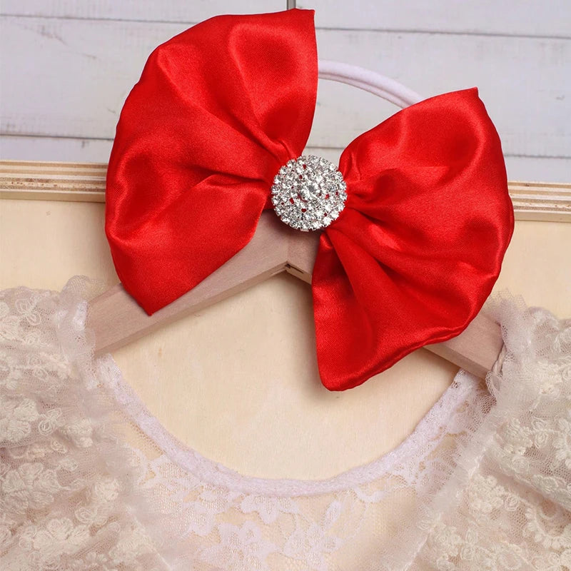 Newborn red sparkle headband for baby girl photography, a charming and soft hairband prop
