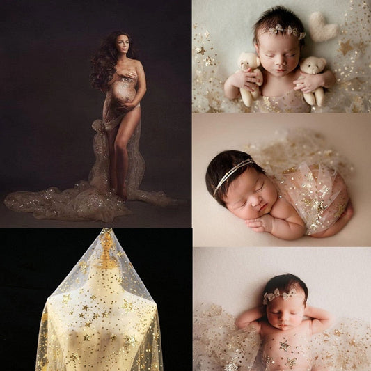 Newborn baby wrapped in white star blanket for photography, soft polyester prop