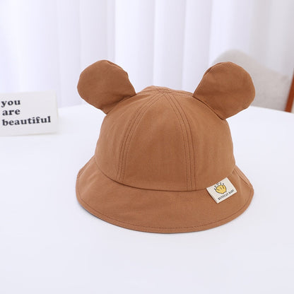 Cute infant sun hat with bear ears, offering UV protection for babies.