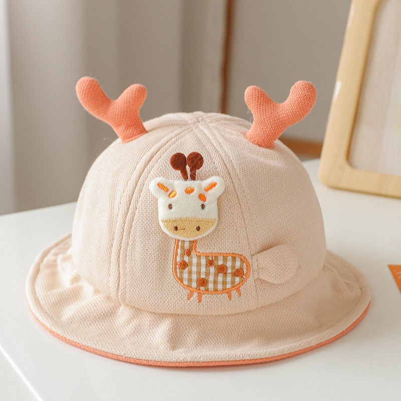 Soft cotton baby sun hat with bear ears, size adjustable for infants.