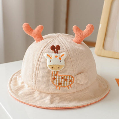 Soft cotton baby sun hat with bear ears, size adjustable for infants.