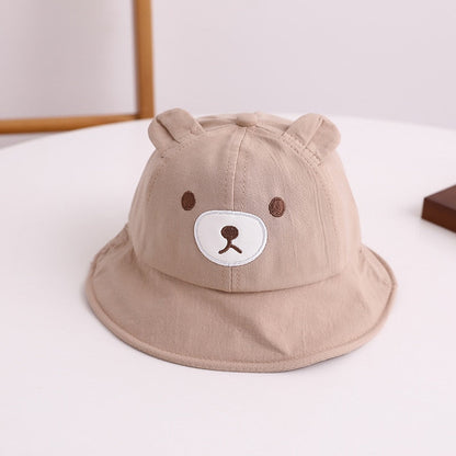 Infant sun protection hat with cute bear ears, a summer essential for babies.