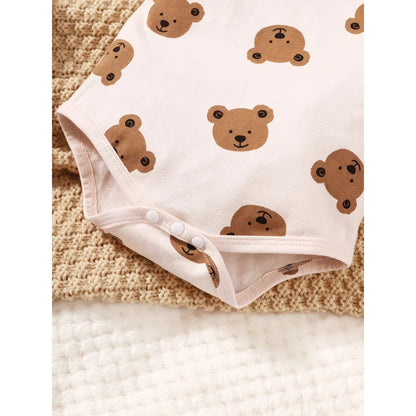 Toddler boys' bear print short sleeve top and matching shorts set, soft cotton blend for comfortable infant clothing.
