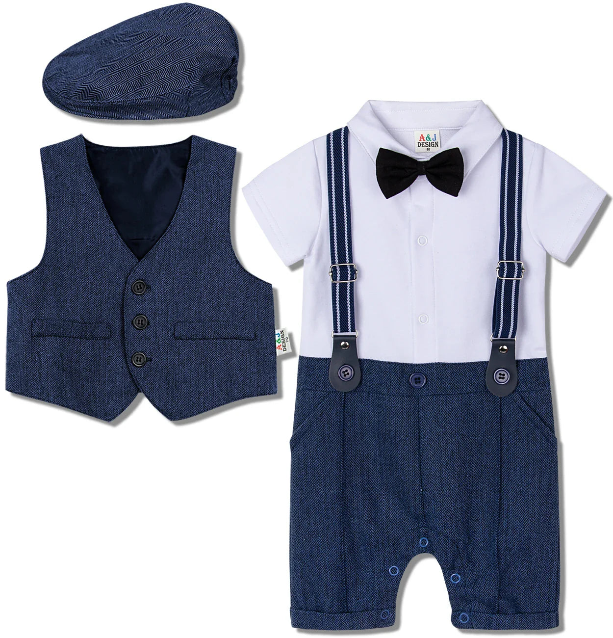 Newborn baby outfit: a stylish christening romper and vest set made from soft cotton