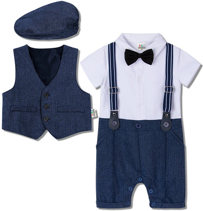 Newborn baby outfit: a stylish christening romper and vest set made from soft cotton