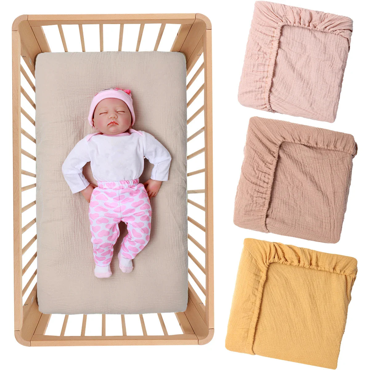 Newborn cartoon fitted crib sheet, soft breathable cotton for infant bedding, jungle animal print nursery decor