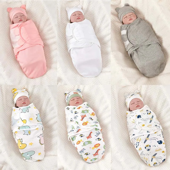 Newborn cotton baby swaddle wrap, adjustable for cozy 0-3M infant sleep, anti-startle, unisex