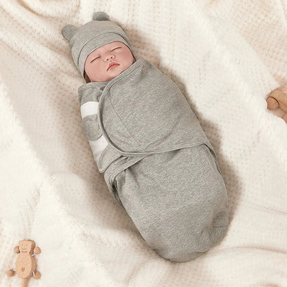 Adjustable baby swaddle wrap, cotton for 0-3 month newborns, promotes sound anti-startle sleep