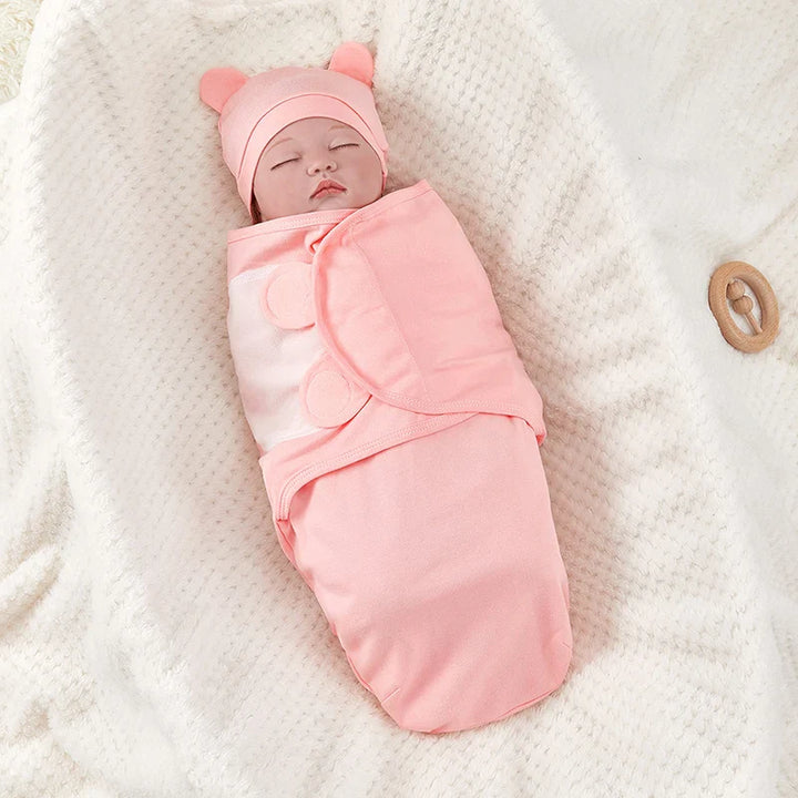 Soft cotton baby sleeping bag for newborns, adjustable wrap design for secure 0-3 months sleep
