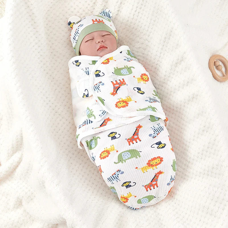 Comfortable cotton 0-3M baby sleeping bag, adjustable newborn swaddle wrap for secure sleep