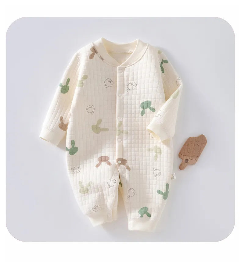 Organic cotton newborn bear and bunny romper, gentle on baby's sensitive skin