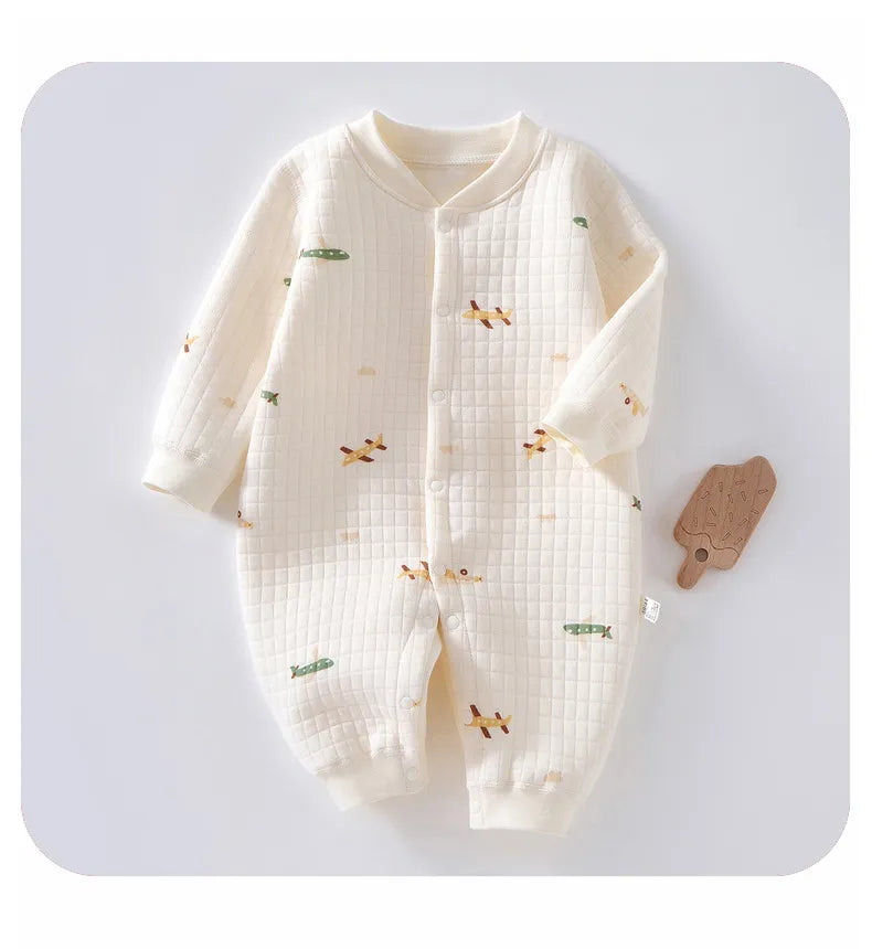Autumn baby clothes: cotton bunny-themed newborn romper jumpsuit, warm and soft