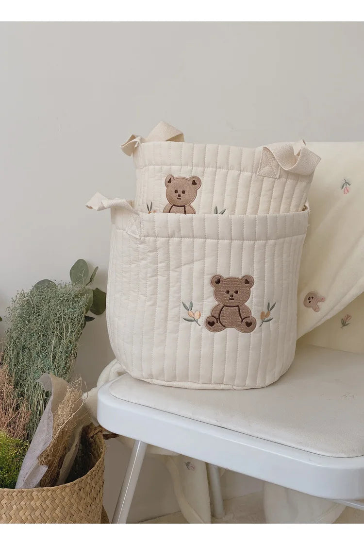 Rabbit print nursery storage bag: A cute and practical newborn essentials caddy.