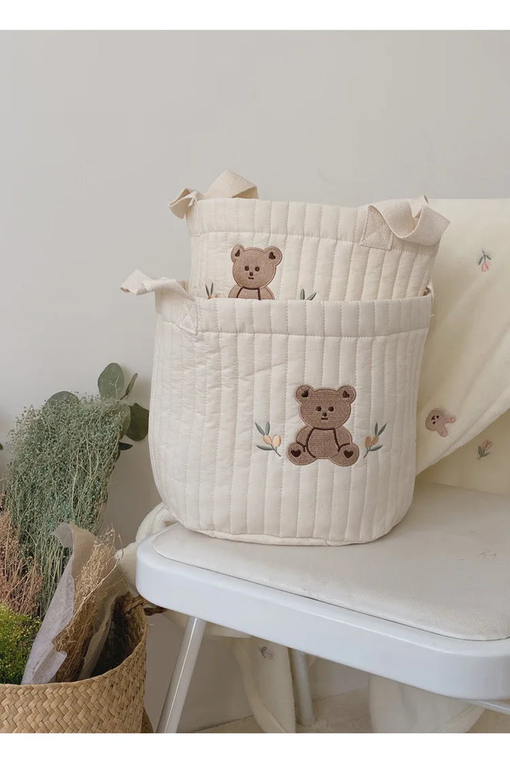 Rabbit print nursery storage bag: A cute and practical newborn essentials caddy.