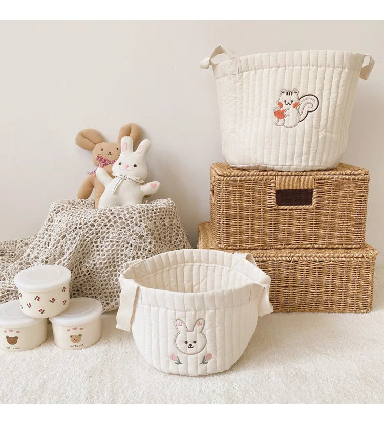 Modern nursery diaper caddy; portable design for ultimate baby essential organization.