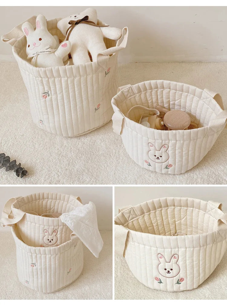 Soft cotton storage caddy for baby supplies; perfect for a tidy changing station.