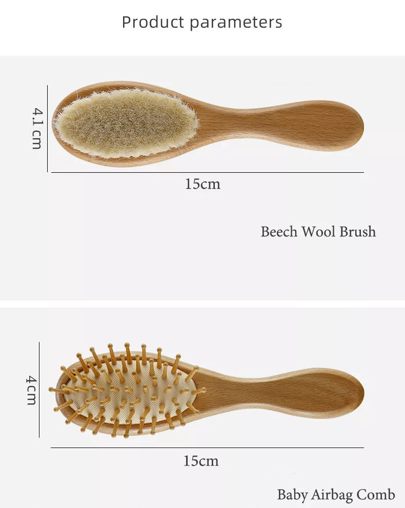 Soft natural wool baby brush, perfect for delicate newborn hair and sensitive scalps