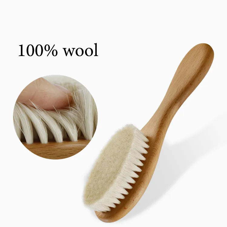 Newborn gentle grooming set: wooden brush with natural wool and a small wooden comb