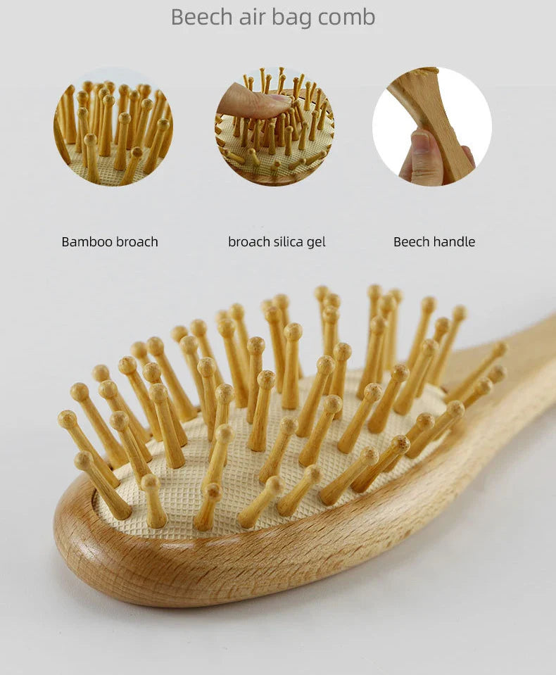 Gift-ready newborn baby brush set with natural wood and wool, tied with a ribbon