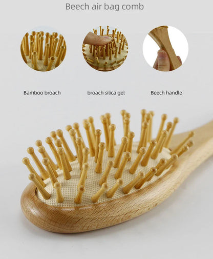 Gift-ready newborn baby brush set with natural wood and wool, tied with a ribbon