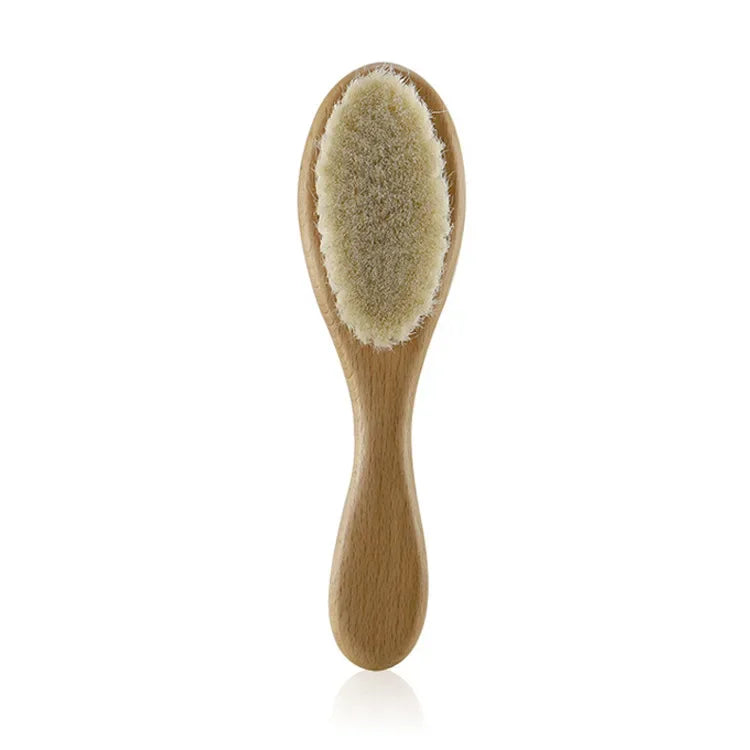 Close-up of the natural wool bristles on a gentle baby brush, ideal for infants