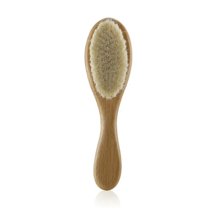 Close-up of the natural wool bristles on a gentle baby brush, ideal for infants