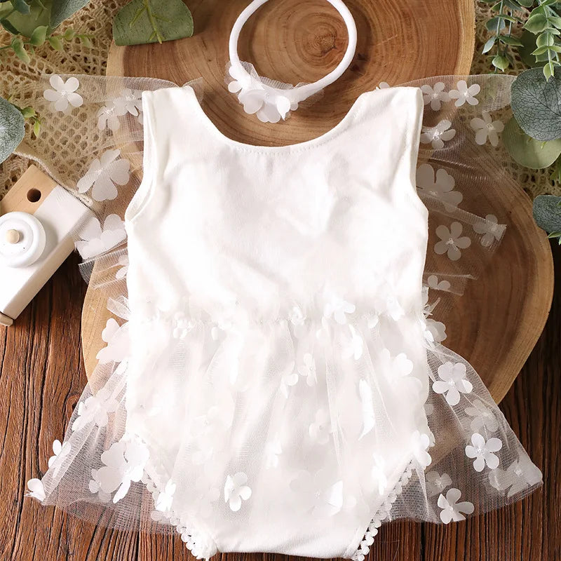 Photography prop for infant girls: floral romper and decorative headband