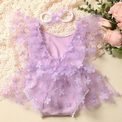 Matching floral romper and headband for newborn, ideal for baby shower gift